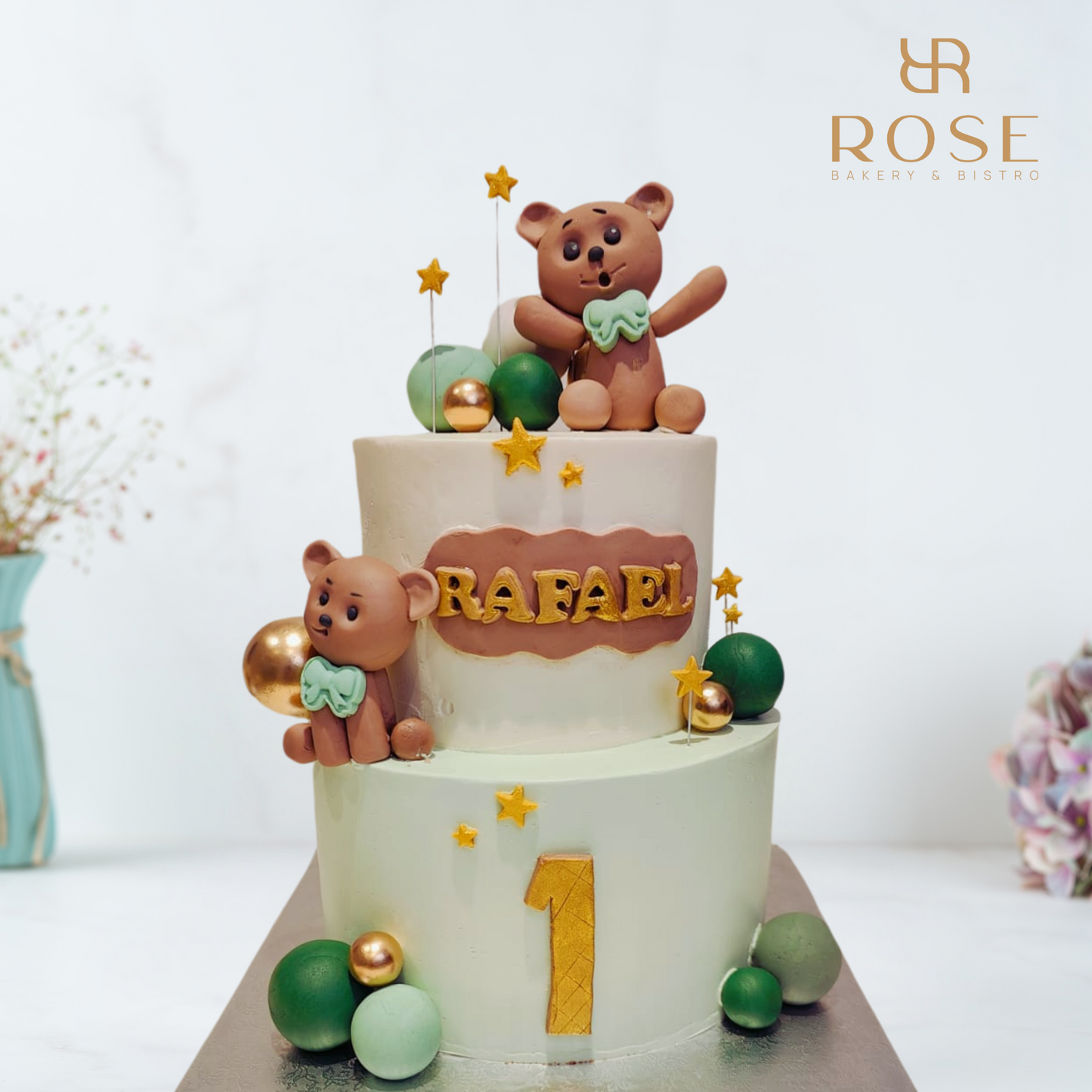 Mint colour bear birthday cake