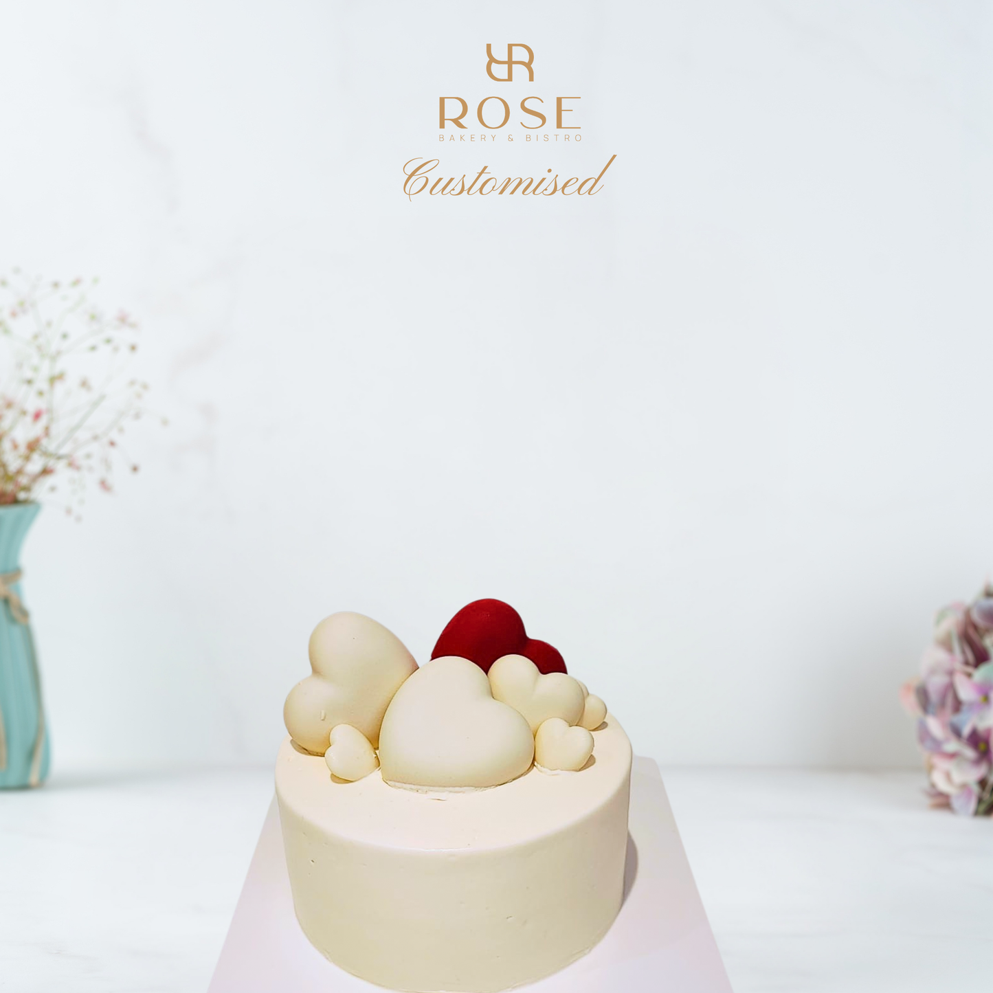 Minimalist Cream Velvet Hearts Cake