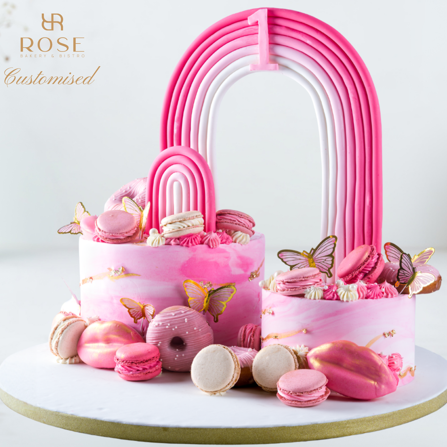 Luxury Pink Marble Macaron Birthday Cake