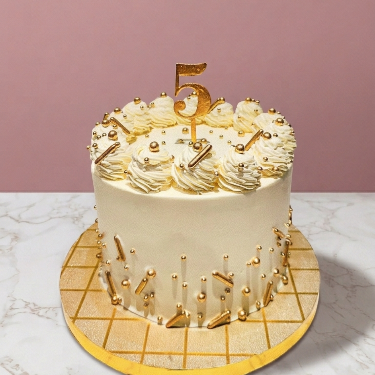 White and gold funfetti cake