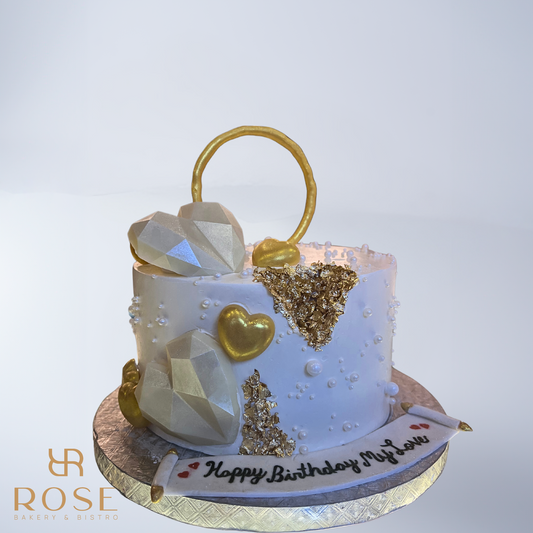 White and gold heart cake