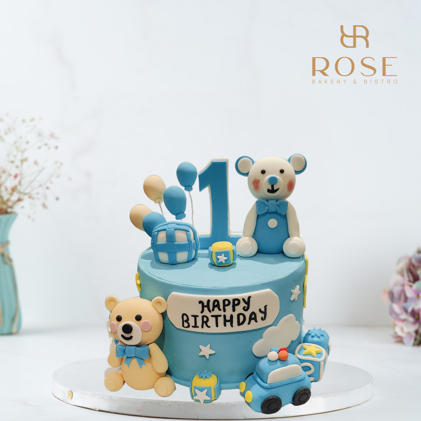 Blue teddy cake
