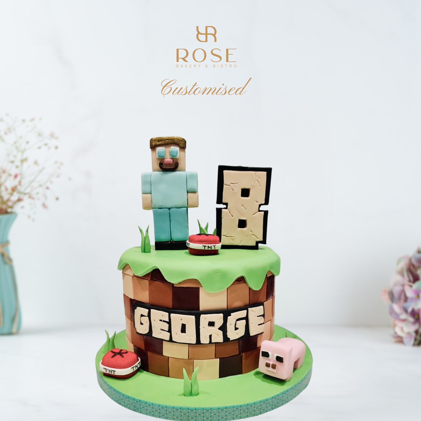 Minecraft-themed birthday cake