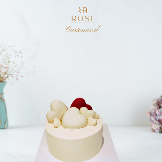 Minimalist Cream Velvet Hearts Cake