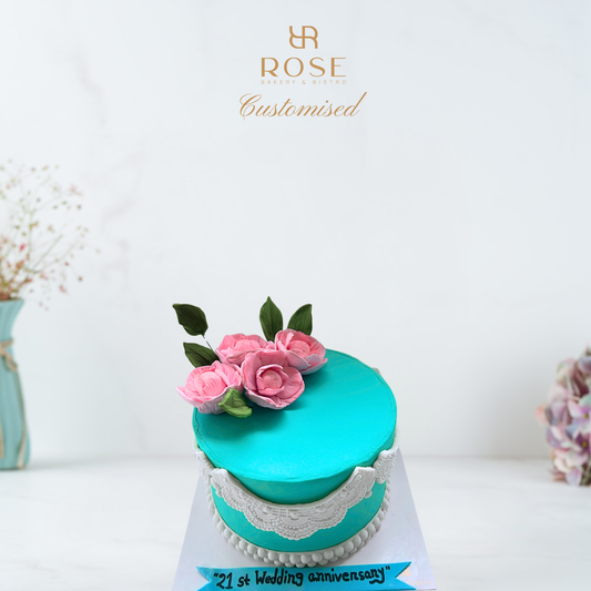 Vintage Teal Floral Theme Cake